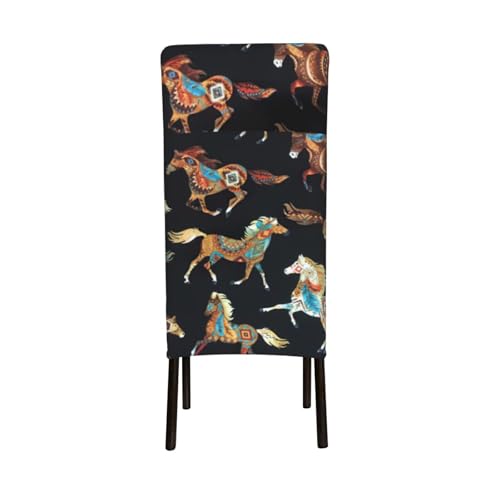 Housse de chaise sans accoudoirs extensible motif cheval marron