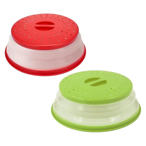 2 Pack Collapsible Microwave Food Cover,BPA-Free & Non-Toxic,Prevents Food Splatter, 10.5 Inch Microwave Cover for Food, Easy Storage,Red+Green