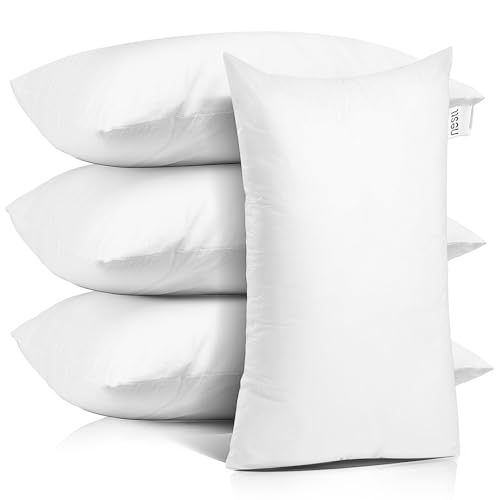 Image of Nestl Plain Throw Pillows 12 inchx18 inch Inches Decorative Pillow Insert Square Throw Pillow Inserts 4 Pack Premium Down Alternative Polyester Pillow Cushion Sham Stuffer for Couch Sofa Bed - Set of 4