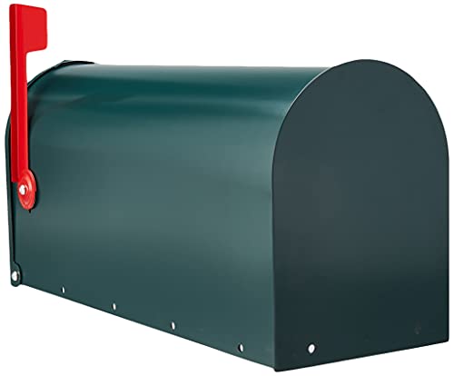 ALUBOX Amerikanischer Briefkasten 22X17X48 cm Briefkasten aus Verzinktem Blech Außenbriefkasten im Zeitschriftenformat mit Fahne (GRÜN)