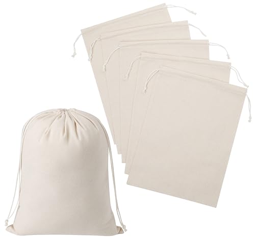 100 Percent Cotton Drawstring Bags, Reusable Quality with Double String, For Pantry Gifts Kitchen - Pack of 6 (Natural Beige, 9 x 12 Inch)