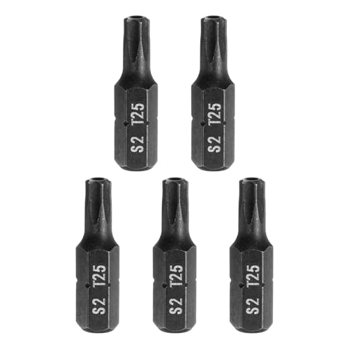 sourcing map 5pcs T25 Torx Screwdriver Bit 1/4" Hex Shank 25mm/1" Length S2 Steel Star 6 Point Head Hex Security Screw Driver Bits with Hole for Impact Electric Screw Driver Power Tools, Black