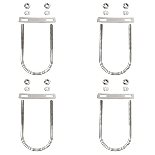 Round U-Bolt 1.97"(50mm) Inner Width U Bolts Brackets 304 Stainless Steel M6 with Nut, Plate, Washer for Car/RV/Trailer Bumper,4 Sets