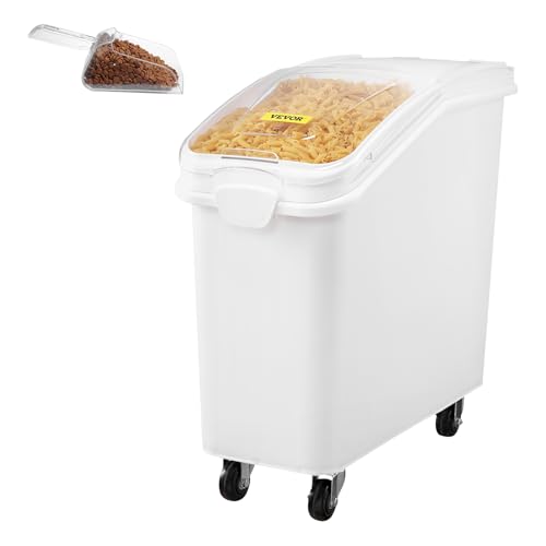 Mophorn 21 Gallon Food Storage Containers 500 Cup Ingredient Bin with Scoop and Sliding Lid Commercial Food Container Ideal for Rice storage, Dog Food Container, Flour and Sugar Containers, White