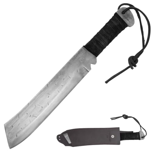 Gil Hibben IV Machete with Sheath | Designed for Rambo 4 Film | 11 1/8 Inch 1065 Carbon Steel Blade | 18 1/4 Inch Overall | Dual Wrapped Handle | Brown Leather Sheath Included