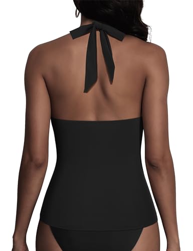 Firpearl Underwire Tankini Tops for Women Ruched Tummy Control Bathing Suit Tops Halter V Neck Swimsuit Top Only4