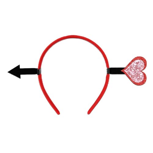 SeBneny Valentine Hearts Headband With Arrow Elastic Funny Holiday Hair Hoop Cupid Costume Headpiece For Halloween Wedding Party Favor