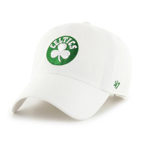 47 Brand NBA Unisex Basketball Team Color Home Primary Logo Clean Up Adjustable Cap Dad Hat Adult One Size Fits All (US Alpha One Size Boston Celtics - White Boston Celtics)