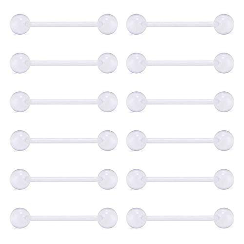 D.Bella 14G Clear Bioflex Flexible Acrylic Straight Tongue Rings Barbells Nipple Ring Retainer Piercing 12mm 14mm 16mm 19mm