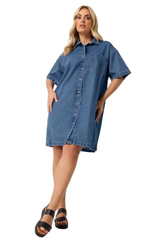 Yours Curve Mid Denim Shirt Dress - Women's - Plus Size Curve Blue