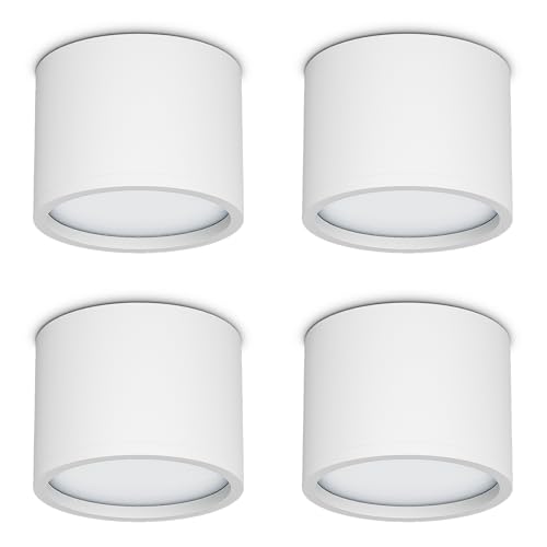Klighten 4Ppcs Foco de techo - GX53 LED Focos de superficie Redondos, 80X60mm Lampara Techo Moderno, 220V Plafón Focos para Salón Baño, Aluminio Lampara focos techo, Blanco, Bombilla no incluida