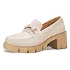 Coutgo Womens Chunky Platform Lug Sole Loafers Mid Heel Square Toe Dress Walking Work Shoes with Buckle Chain