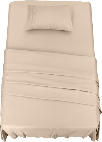 Utopia Bedding - Set Lenzuola Singolo 3 Pezzi 90x190 cm - Set Lenzuola Letto, Spazzolata Poliestre di Microfibra - Lenzuolo con Angoli, Lenzuolo Piatto e 1 Federa 50x75, Beige