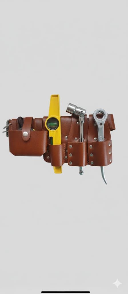 Scaffolding Black Thick Leather Tools Belt with Full Tool Set...Top Quality New Features (Brown Flat Ratchet Set)