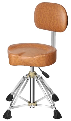 Augioth Hydraulic Drum Stool with Memory Foam, Brown Leather