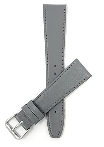 Bandini Extra Long 14mm Womens Leather Watch Band Strap - Grey/Gray with Stitching - Classic - Slim