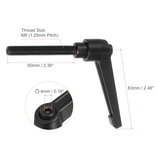 QUARKZMAN 8 Stück Klemmhebel Griff M8 x 60mm Außengewinde Schraube, Aluminiumlegierung Verstellbare Handgriffe Spannhebel für Werkzeugmaschinen Schweißgeräte Druckgeräte, Schwarz