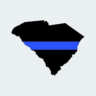 South Carolina State Shaped Thin Blue Line Sticker Self Adhesive Vinyl Decal Police Support SC V2