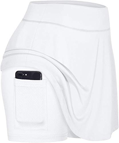 Blevonh saia feminina de tênis plissada ativa com bolso para corrida de golfe, Branco, XX-Large