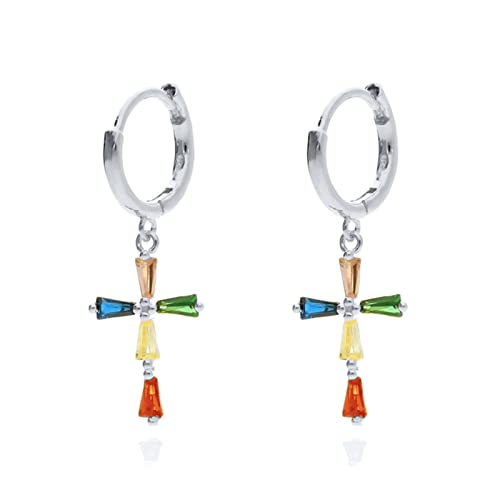 Boucles d'oreilles pendantes en argent pour femmes avec croix simple et zircone cubique