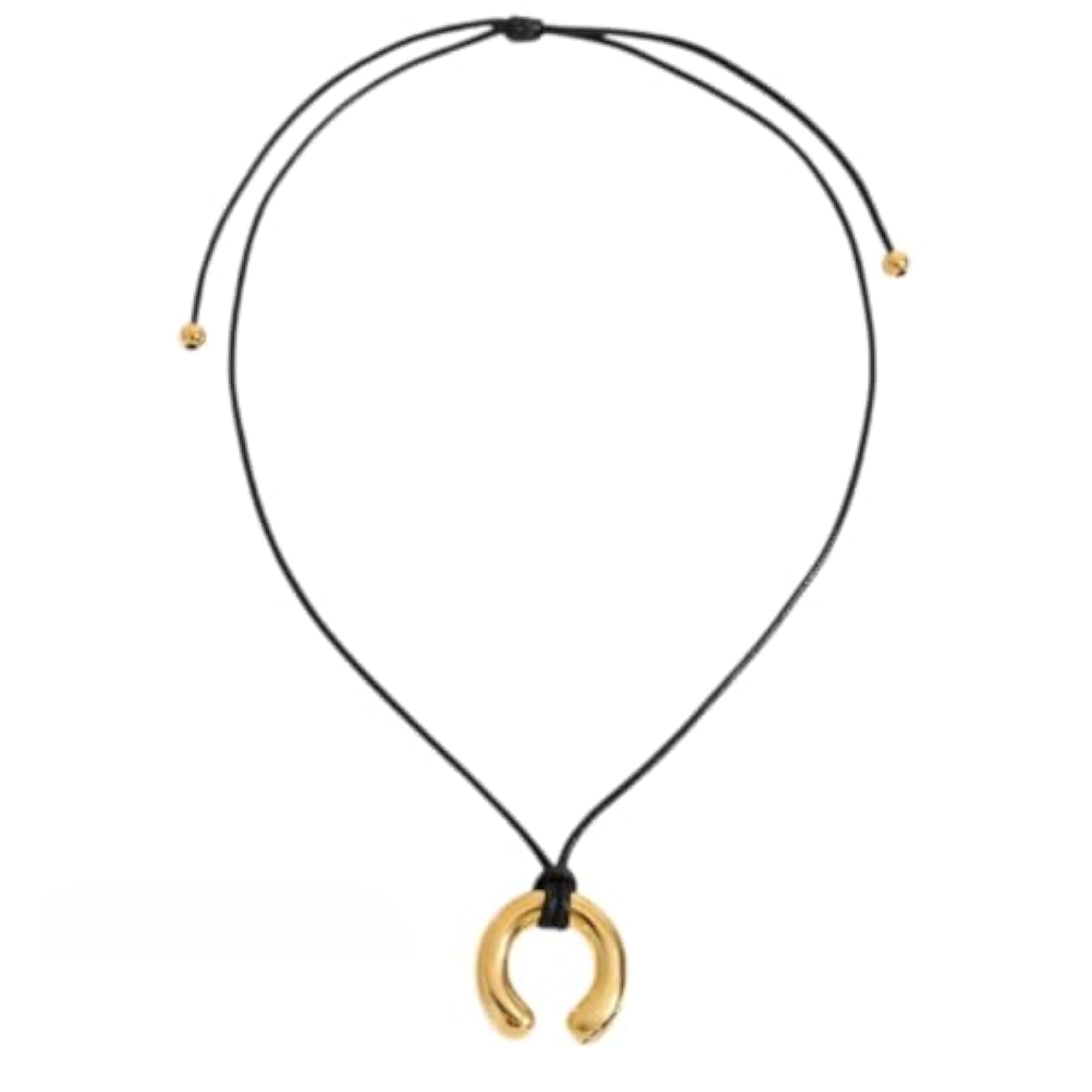 Men's 18K Gold Plated U-Shaped Pendant with Adjustable Black Cord