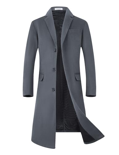 Image of ELETOP Men's Wool Trench Coat Winter Business Long Overcoat | Quilted Lined Warm Pea Coat, Business Casual, Notch Collar, Wool Blend