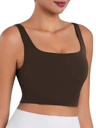 Image of Sunzel Square Neck Longline Sports Bra, Built-in Bra Crop Tank Top | Buttery Soft, Removable Pads, Light to Medium Support, Wide Straight Straps, Yoga, Pilates, Gym, Daily Wear