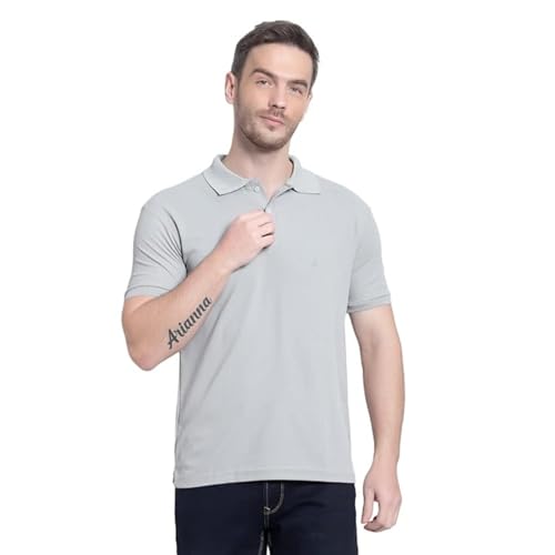 Image of Men's Poly Cotton-Matty Tshirt with Regular Fit Solid Pattern Half Sleeve Standard Length and Button Down Closure|Men's T-Shirts