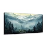 RUISHI Misty Forest Canvas Wall Art for Bedroom Foggy Mountain Picture Print Green Nature Pictures Landscape Painting Artwork for Living Room Bathroom Home Office Decorations 40L x 20W