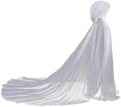 Women Wedding Tulle Cape Hooded Elf Cloak Bridal Dress Robe with Long Train