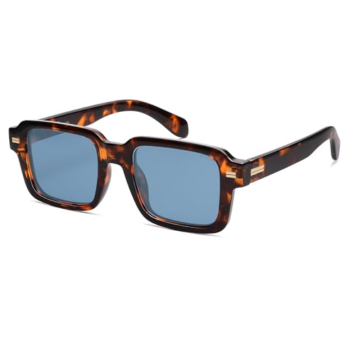 SOJOS Trendy Square Polarized Sunglasses for Women Men, Retro Vintage Womens Mens Rectangle Shades SJ2345 Tortoise/Blue