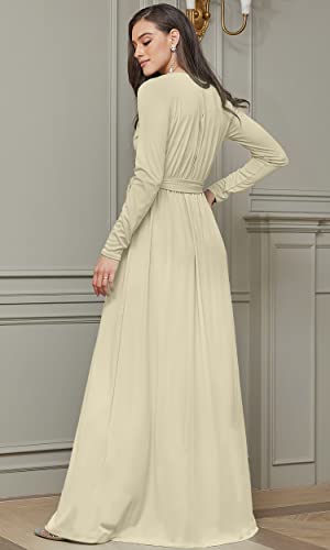 Image of KOH KOH Womens Long Sleeve V-Neck High Slit Cocktail Evening Gown Maxi Dress