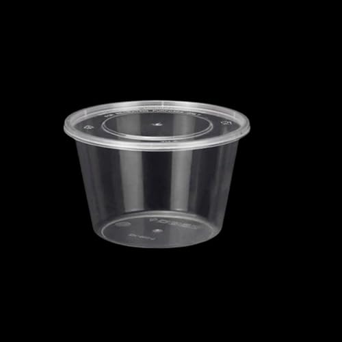 100個 使い捨てプラスチック製 デリ 食品保存容器 蓋付き 使い捨てボウル 電子レンジ対応 蓋付きボウル クリアカラー食品保存容器 漏れ防止 食事の準備 ピクニック テイクアウト 旅行 フルーツ スナック (100個,500ml)