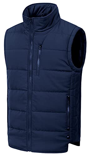 Chrisuno Men's Lightweight Windproof Puffy Vest Jacket Casual Stand Collar Sleeveless Padded Gilets Coats Waistcoat Navy 3XL