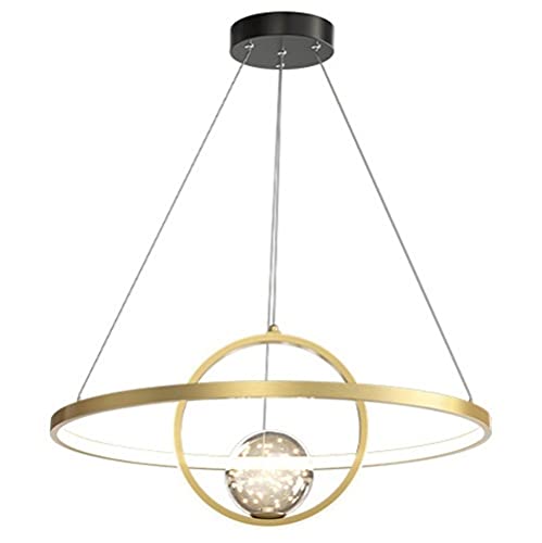 Lustre LED à intensité variable avec télécommande, suspension acrylique cristal 2 anneaux