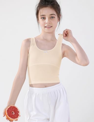 Image of FEOYA Teen Girls Camisole Training Cotton Bra Round Neck Tank Top with Shelf Bra 2 /3 Pack