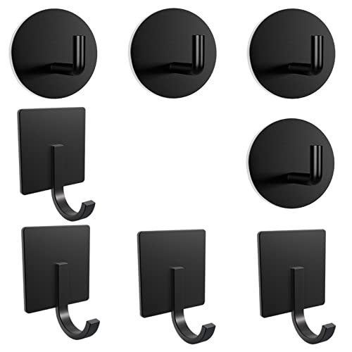 Baronage 8 Pack Adhesive Hooks, Towel Hook For Hanging Heavy Duty Waterproof Stainless Steel Robe Coat Hooks Black Wall-Hooks Stick On Bathroom Kitchen Home Door Bedroom #TOP2