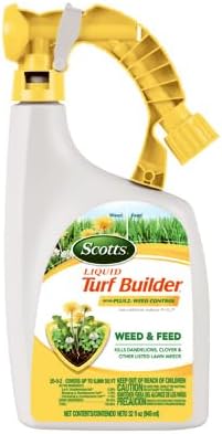Scotts Liquid Turf Builder Lawn Fertilizer with Plus 2 Weed Control (Liquid Lawn Fertilizer plus Dandelion, Clover & Other Lawn Weed Killer) 32oz