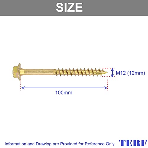 TERF® 12.0 X 100mm Advanced Turbo Coach Screws 12.0 X 100mm Slash Point Hex Flange Head Solo Coach Screw Yellow - Pack of 5 - Image 3