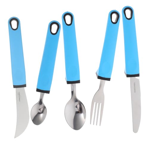 DINHEAROM 1 セット 揺れ防止食器セット 器具 料理を提供します 適応機器 身障者用食器 高齢者フィーダー 高齢者支援製品 高齢者の補助スプーン 高齢者向けの食器 ステンレス鋼 Blue
