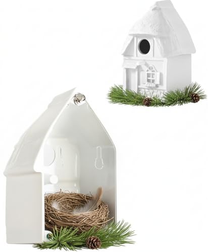 Water Proof Window Bird House for Outside, Composite Material Window View Birdhouse, Wren House for Viewing Inside, Wall Moutable, 10 Years Performance, Morden Style, White Color, 1.25' Hole