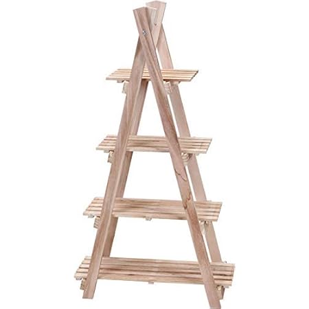 Spetebo Holz Blumen Etagere mit 4 Böden - Pflanzleiter Pflanztreppe Regal Blumenständer