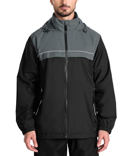 SWISSWELL Mens Rain Jacket Waterproof Windbreaker Hidden Hooded Lightweight Breathable Rain Coat for Golf Hiking Cycling