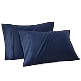 Bedsure Pillow Cases Standard Size - Polyester & Rayon Derived from Bamboo Cooling Pillowcase Set of 2, Breathable, Soft and Wrinkle-Free Pillow Covers with Envelope Closure, Navy Blue, 20x26 Inches