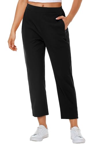 AOBUTE Womens Golf Pants with Zip Pockets Ankle 7/8 Stretch Travel Trousers High Waisted Athletic Workout Pants M Black