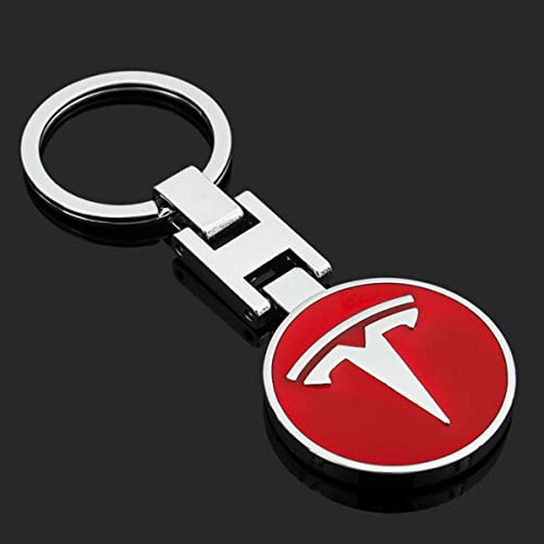 Arkosknight Creative Car Logo Keychain For Car 3D Chrome Metal Alloy Key Chain Gifts For Women And Men Keyring Universal Size(Tesia Red) #TOP1