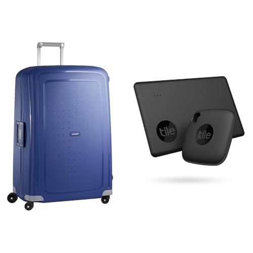 Samsonite S'Cure - Spinner XL Case, with 4 Wheels, 81 cm, 138 L, Blue (Dark Blue) & Tile Bluetooth Item Finder Set