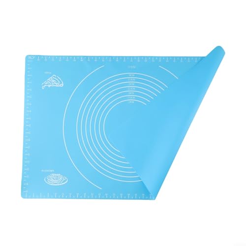 Alfombrilla de silicona antideslizante para hornear 60 x 40 cm, almohadilla de masa con rejilla de medición para galletas, pan, pastelería y pizza, apto para lavavajillas de grado alimenticio (azul)
