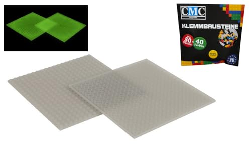 CMC imports 2 x Bauplatte Grundplatte Modular - beidseitiges Bauen Kompatibel 20 x 20 Noppen Platte Basepalte Klemmbausteine Bausteine City 34 vers. Farben (Glow in The Dark / 200)