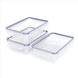 Rotho CLIC & LOCK, 3er Set Frischhaltedosen aus Kunststoff, luftdicht & 100% auslaufsicher, mit Clip-Verschluss & Silikondichtung, Set 3x 1,5 l, transparent/blau